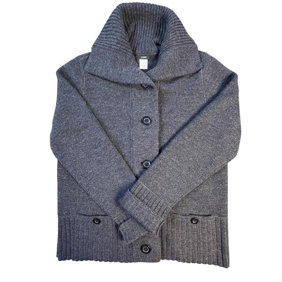 J.Crew Sweater Womens XL Gray Shawl Collar Merino Wool Button Ribbed Cardigan - Picture 1 of 8